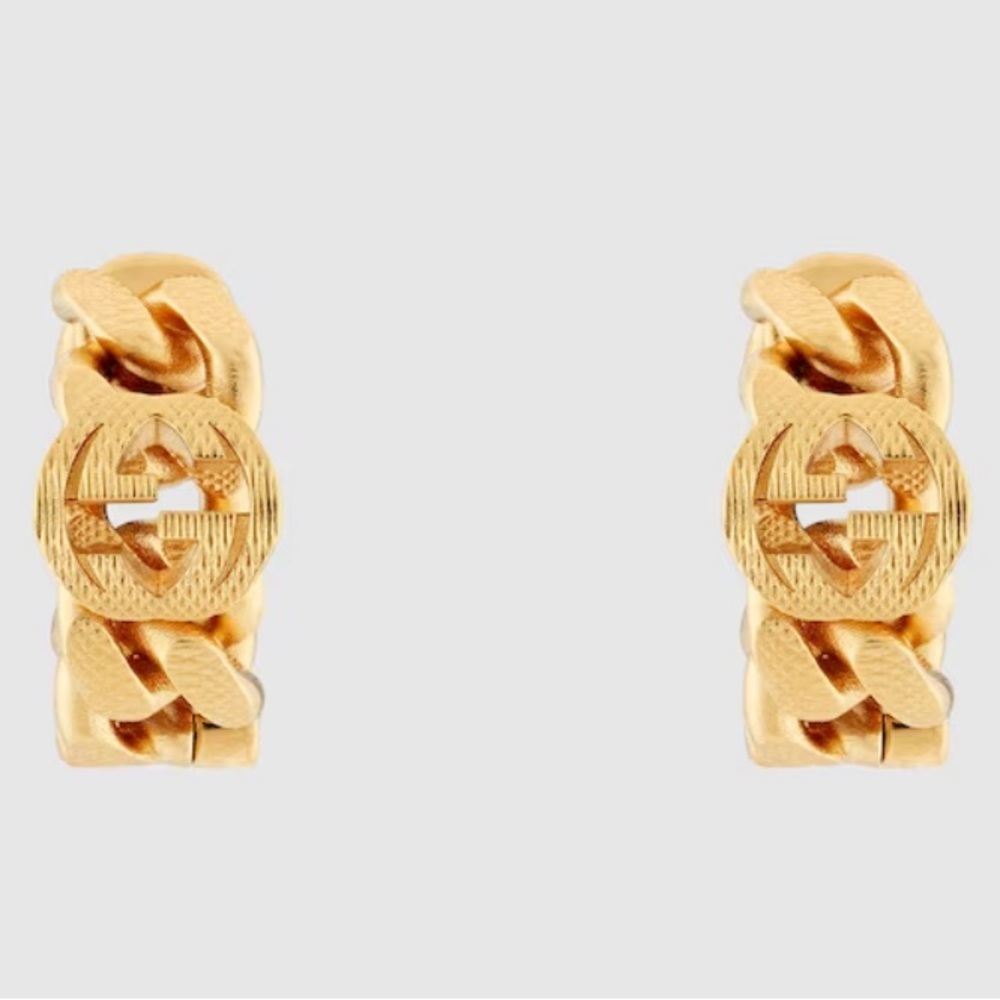 Gucci hoop earrings w/ interlock GG. Gourmette chain reprised from Gucci Aria